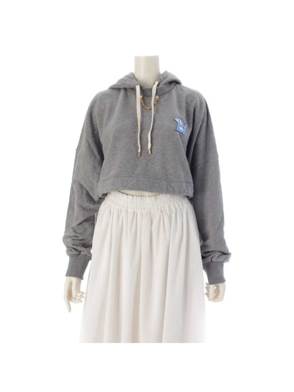 Louis Vuitton Cropped Hoodie Logo Chain Drawstring Gray